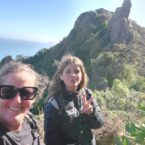 Bridget and her daughter Elliott up on the ridge of Te Whara.